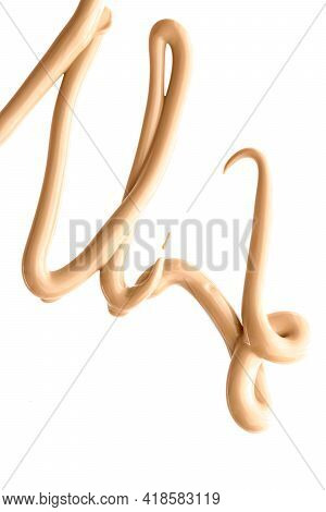 Beige Beauty Cosmetic Texture Isolated On White Background, Smudged Makeup Emulsion Cream Smear Or F