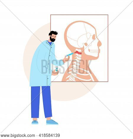 Spine Joint Injection. Pain And Inflammation In The Vertebra. Spinal Arthritis Disease Concept. Medi
