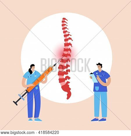 Spine Joint Injection. Pain And Inflammation In The Vertebra. Spinal Arthritis Disease Concept. Medi