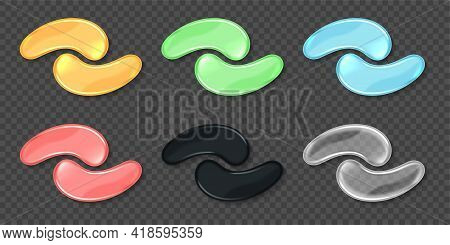Gel Eye Patches, Collagen Masks For Skin Under Eyes. Cosmetic Hydrogel Pads Different Colors. Vector