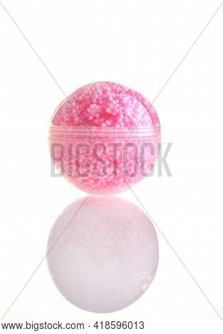 Transparent Ball With Many Small Pink Balls Inside, Children's Toy Isolated On White Background