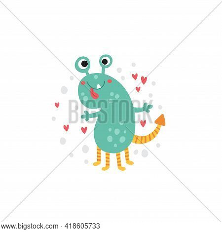 Cute Vector Illustration Of A Green Monster