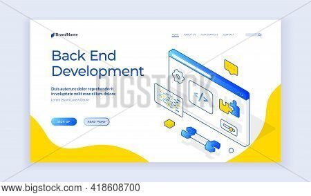 Back End Development. Design Of Vector Banner Of Contemporary Programming Web Resource Offering Help