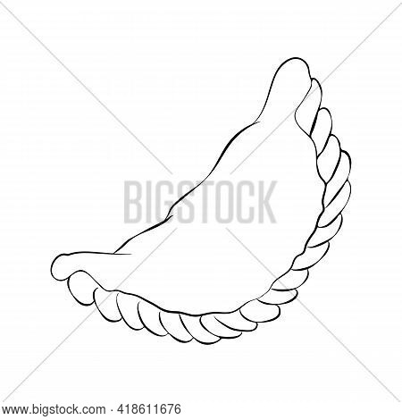 Outline Icon Of Fried Traditional Pastry Stuffed With Meat, Cheese, Vegetables Isolated. Savoury Pas