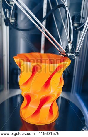 3d printer head in action, close-up view