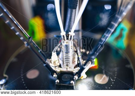 3d printer head in action, close-up view