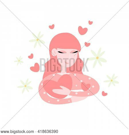 Young Girl With Pink Hair Cuts Hearts In Her Hands, Girl In Love