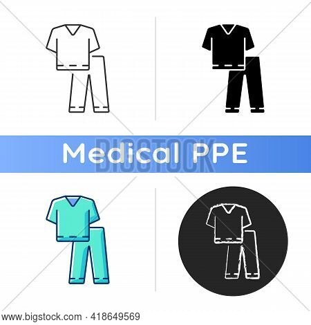 Scrub Suit Icon. Top And Trousers For Nurse. Suit To Work In Clinic. Protective Wear For Hospital Pr
