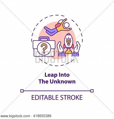 Leap Into The Unknown Concept Icon. Jump To New Opportunity Idea Thin Line Illustration. Voluntarily