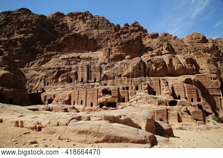 Nabataean Village In The Archaeological Site Of Petra. High Quality Photo