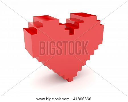 3D piksel kalp. Konsept illüstrasyon.