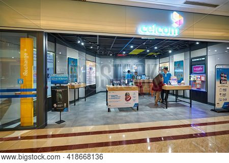 KUALA LUMPUR, MALAYSIA - CIRCA JANUARY, 2020: Celcom shopfront at Suria KLCC shopping mall in Kuala Lumpur.