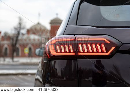 Moscow, Russia - March, 18.2021: Led Taillights Of The New Seven-seater Minivan Chery Tiggo 8 Pro. N