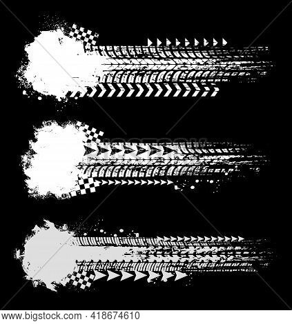 Motorsport Racing Background With Car Tires Traces Vector Pattern. Off-road Rally Or Motocross Compe