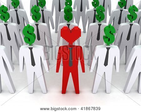 Dolar şeklindeki baş ve bir kalp şeklinde kafa ile birçok halklar.