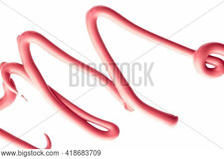 Coral Beauty Cosmetic Texture Isolated On White Background, Smudged Makeup Emulsion Cream Smear Or F