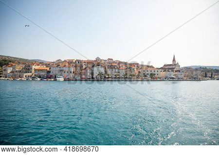 Milna, Croatia - 1.04.2021: Wiew From Water Of The City Of Milna, Croatia