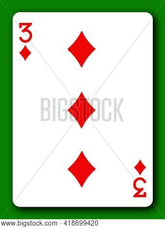 3 Three Of Diamonds Playing Card With Clipping Path To Remove Background And Shadow 3d Illustration