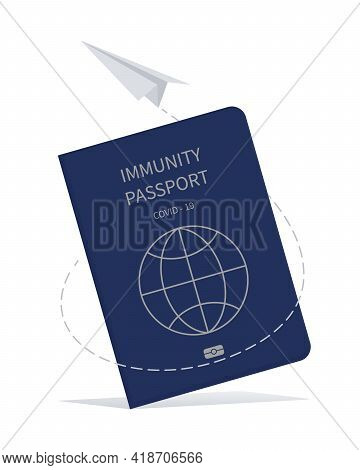 Immune Passport Template. Emblem, Badge For Travel By Plane. Covid-19 Immunity Symbol Sign.