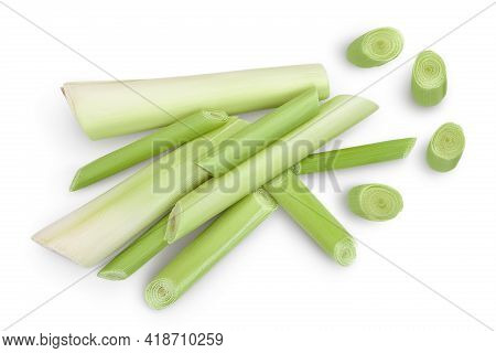 Fresh Lemongrass Isolated On White Background With Clipping Path. Top View. Flat Lay