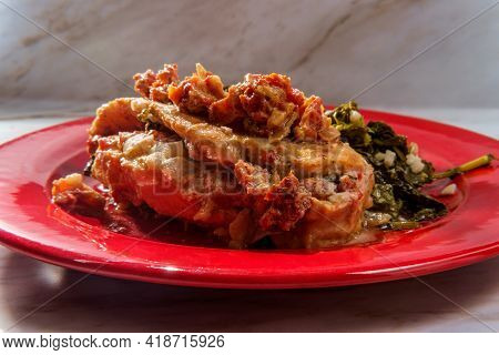 Goat Cheese Stuffed Chicken With Sundried Tomatoes And Side Of Garlicky Broccoli Rabe