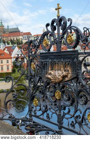 Prague, Czech Republic, 2.09.2020 - Bas-reliefs Of St. John Of Nepomuk On Charles Bridge. Malastrana