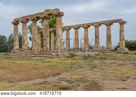 Temple of Hera from 6 century BC, archaeological site near Bernalda, Italy