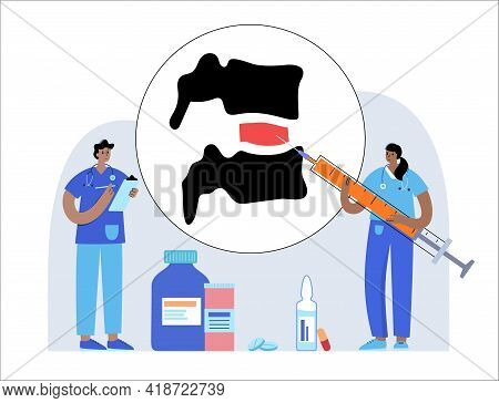 Spine Joint Injection. Pain And Inflammation In The Vertebra. Spinal Arthritis Disease Concept. Medi