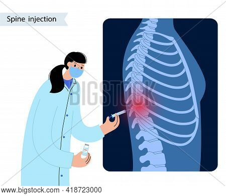 Spine Joint Injection. Pain And Inflammation In The Vertebra. Spinal Arthritis Disease Concept. Medi