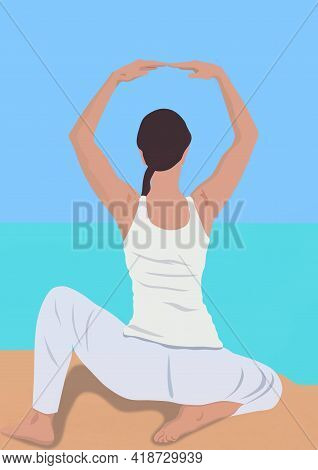 Girl Doing Exercises And Stretching On The Home Floor. Young Girl Isolated Exercise Alone At Home