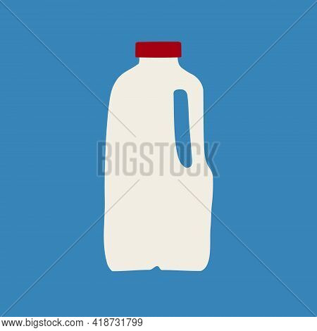 Hand Drawn Vector Illustration Of Milk In Plastic White Half Gallon Jug With Red Cap. Isolated On Bl