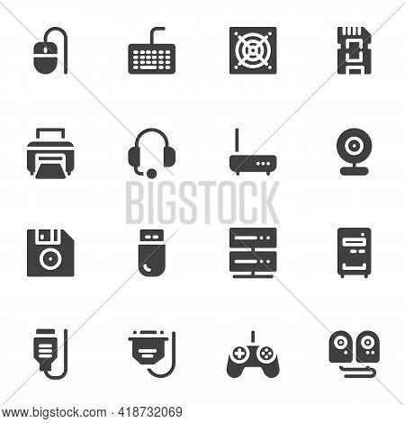 Computer Components Vector Icons Set, Hardware Modern Solid Symbol Collection, Pc Parts Filled Style