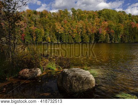 Fall Color Surrounds The Shore Of Hugoboom Lake In The Hiawatha National Forest, Delta County, Michi