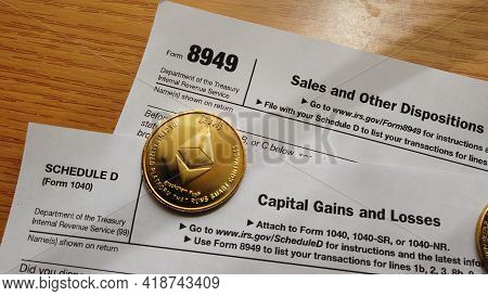 Qawra, Malta 27.04.2021 - Cryptocurrency And Capital Gain. 8949 Form And Schedule D Of Form 1040. Us