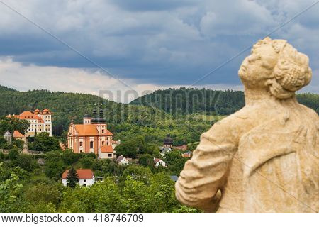 Castle and church in Valec, Western Bohemia, Czech Republic