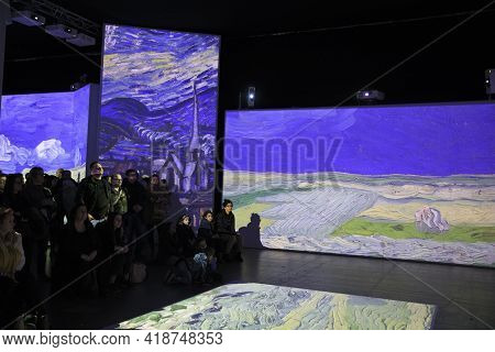 Lugano / Switzerland - December 21, 2019: Multimedia Exhibition By Vincent Van Gogh, Lugano, Switzer