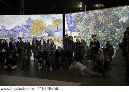 Lugano / Switzerland - December 21, 2019: Multimedia Exhibition By Vincent Van Gogh, Lugano, Switzer