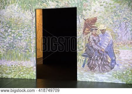 Lugano / Switzerland - December 21, 2019: Multimedia Exhibition By Vincent Van Gogh, Lugano, Switzer