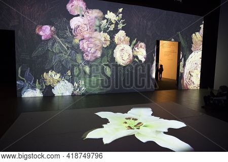 Lugano / Switzerland - December 21, 2019: Multimedia Exhibition By Vincent Van Gogh, Lugano, Switzer