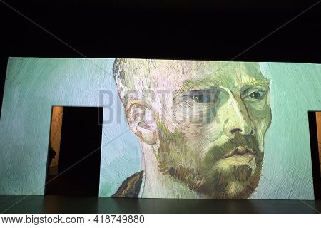 Lugano / Switzerland - December 21, 2019: Multimedia Exhibition By Vincent Van Gogh, Lugano, Switzer
