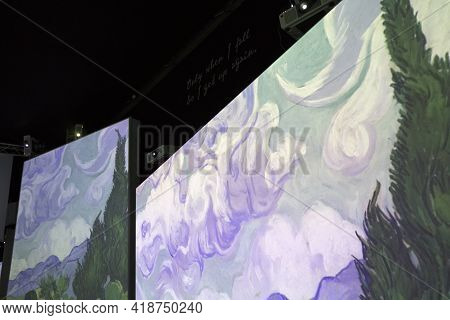 Lugano / Switzerland - December 21, 2019: Multimedia Exhibition By Vincent Van Gogh, Lugano, Switzer