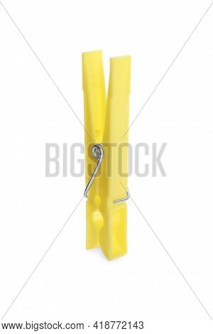 Bright Yellow Plastic Clothespin Isolated On White