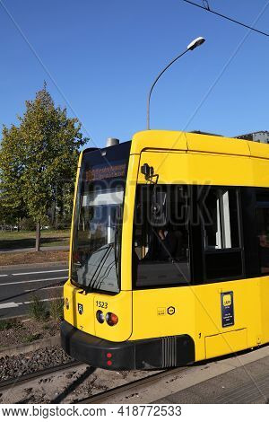 Essen, Germany - September 20, 2020: Yellow Tram Of U-bahn In Essen, Germany. It Is Part Of Rhein-ru