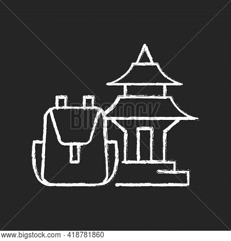 Spiritual Nomad Chalk White Icon On Black Background. Trip To Shrine For Spirituality. Visit Holy Pl