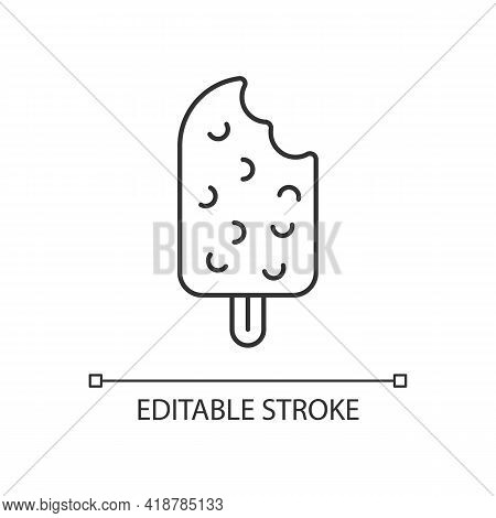 Chocolate-covered Ice Cream On Stick Linear Icon. Ice Dessert In Chocolate Coat. Homemade Treat. Thi