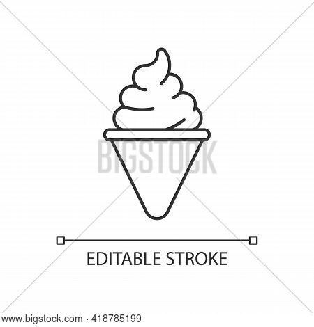 Ice Cream Cone Linear Icon. Cone-shaped Frozen Pastry. Mixture From Milk, Sugar. Waffle Cone. Thin L