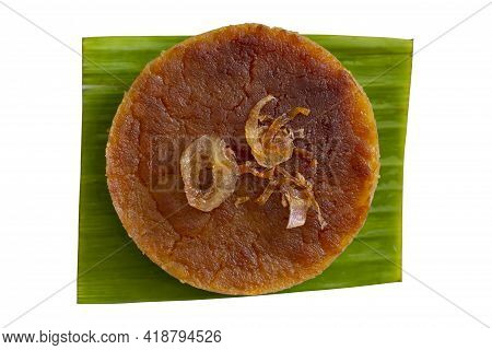 Top View Of Coconut Custard On Banana Leaf Thai Custard Dessert Call Kha Nom Maw Gaeng Isolated On W