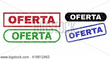 Oferta Grunge Watermarks. Flat Vector Grunge Watermarks With Oferta Title Inside Different Rectangle