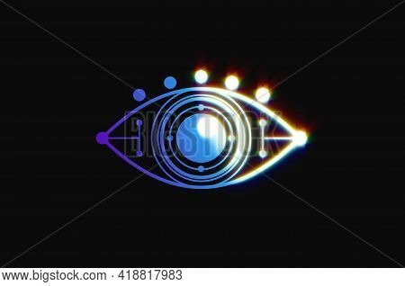 Eye Scanner Logo .cyber Eye On A Black Background .electronic Nanotechnology .technologies Of The Fu