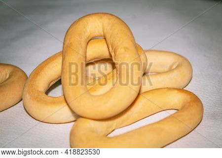 Bagels On The Table. Floury Food. Baking With Flour. Delicious Product